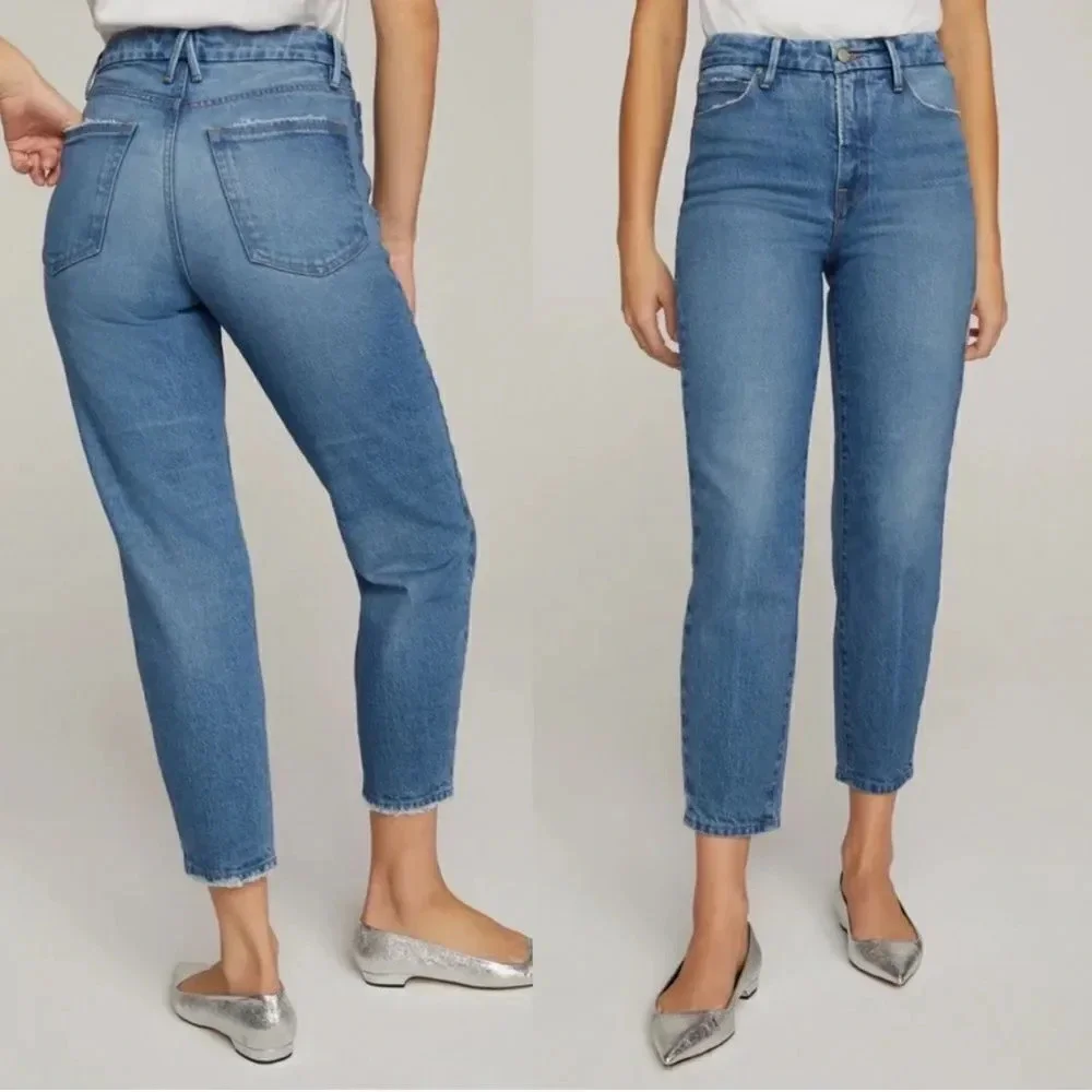 Good American Good Mom Jeans In Mid Wash Blue 586